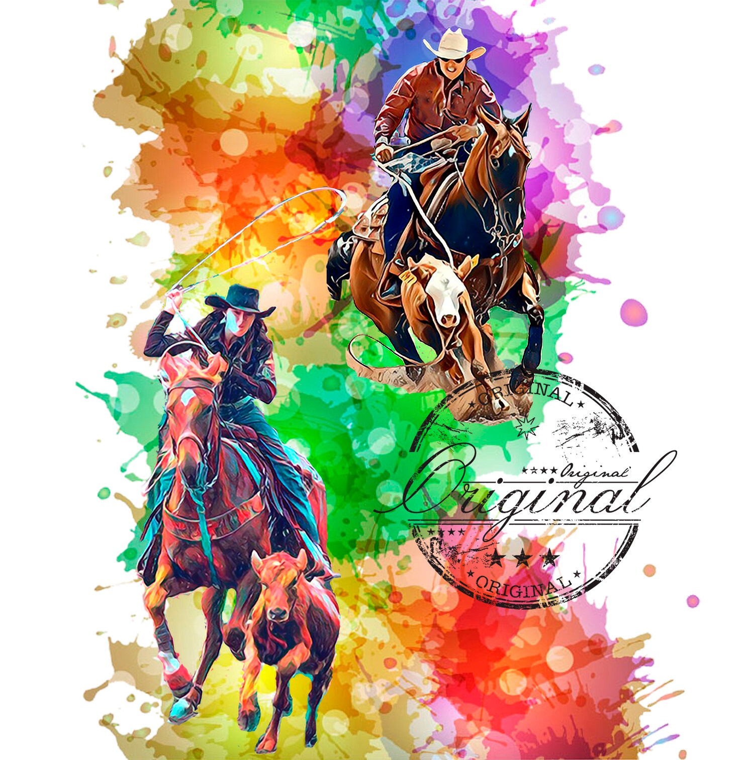 Watercolor Rodeo Team Roper PNG SVG: Horse Sublimation Design (digital ...