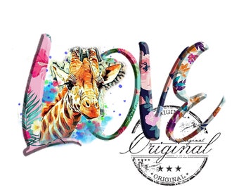 Love Giraffe Watercolor Sublimation Design (Digital Download)