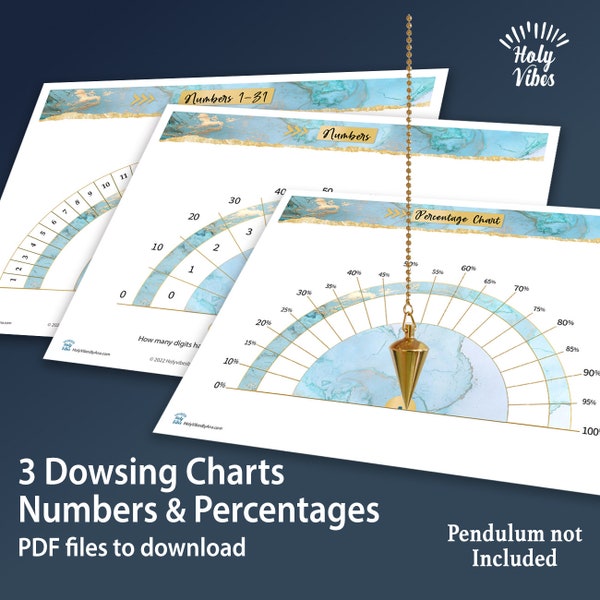 3 Dowsing charts: Number chart  and Percentage Chart , numbers from 1 to 30 chart - digital download - dowsing chart