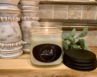 Hand-poured soy candle in 8oz square Mason jar