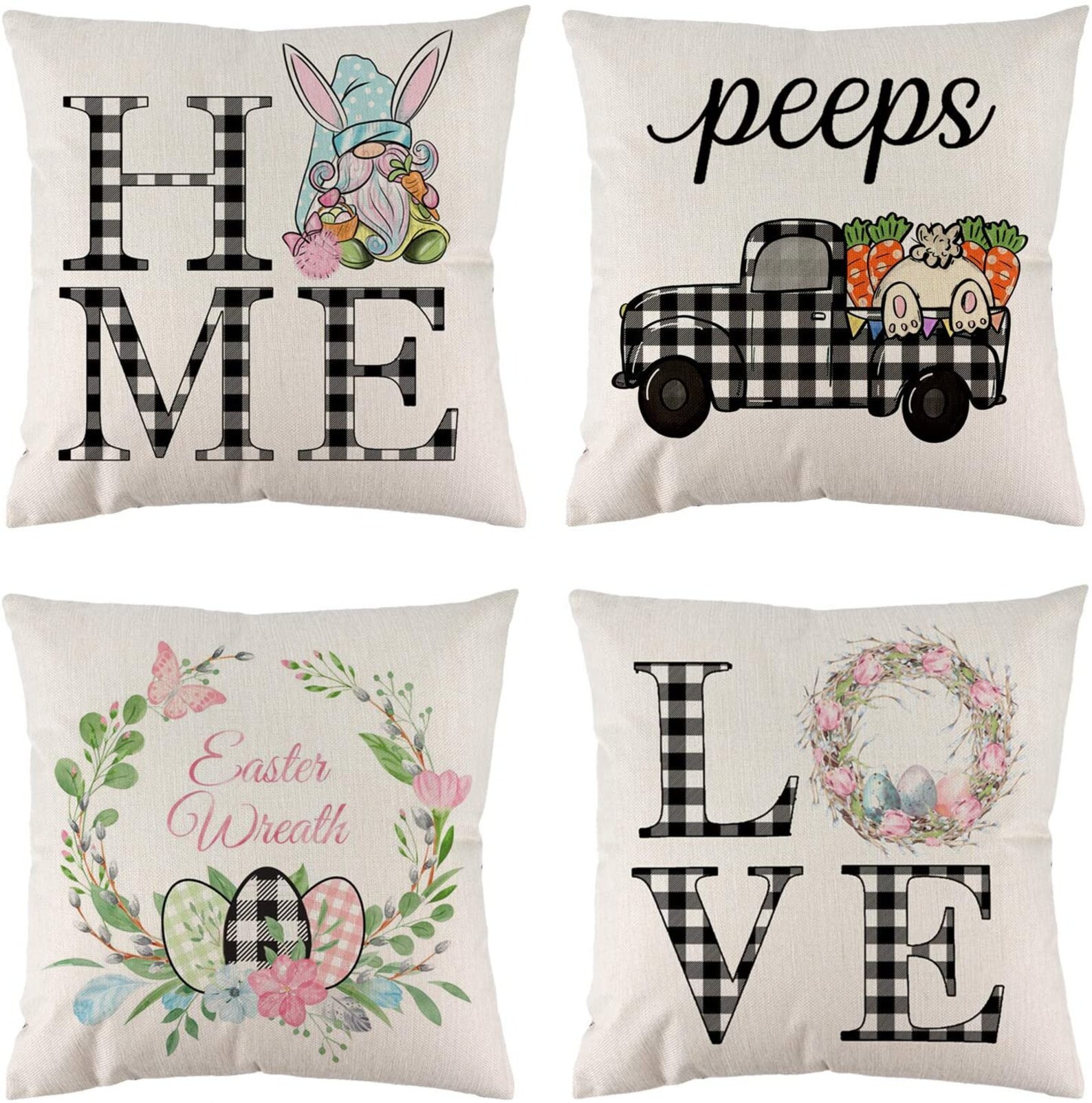 Easter Pillow Covers Black and white buffalo plaid Easter eggs Etsy