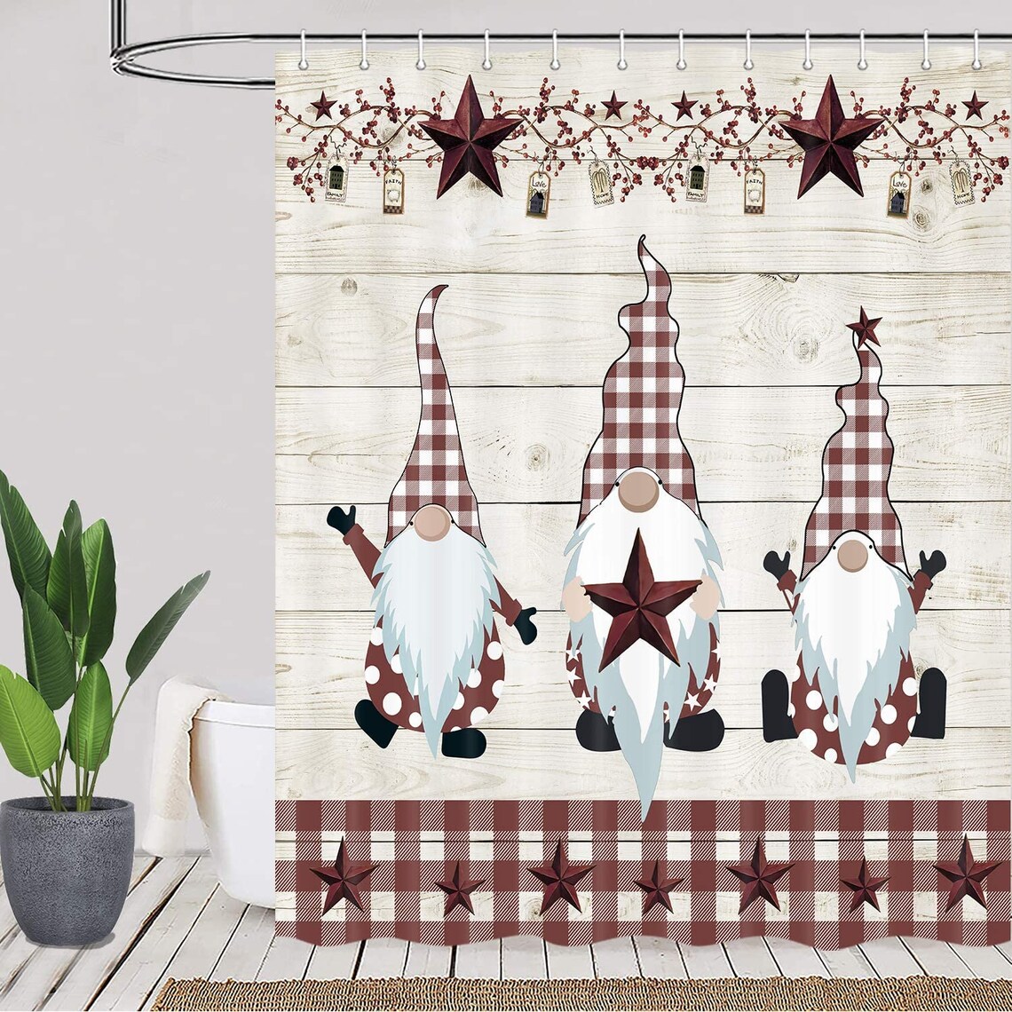 Rustic Barn Star Shower Curtain Cute Gnome with Primitive Etsy