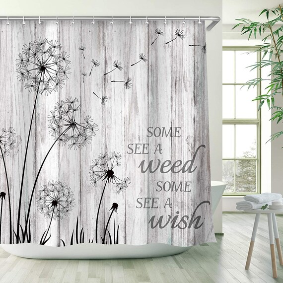 Rustic Dandelion Shower Curtain Wish Seeds Shower Curtain Etsy
