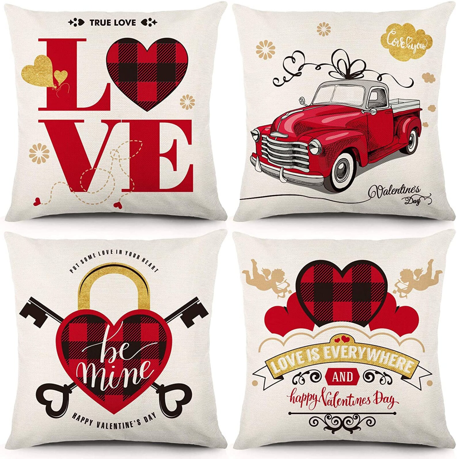 Valentine Pillow Covers 18x18 Inch Set of 4 Farmhouse Black Etsy