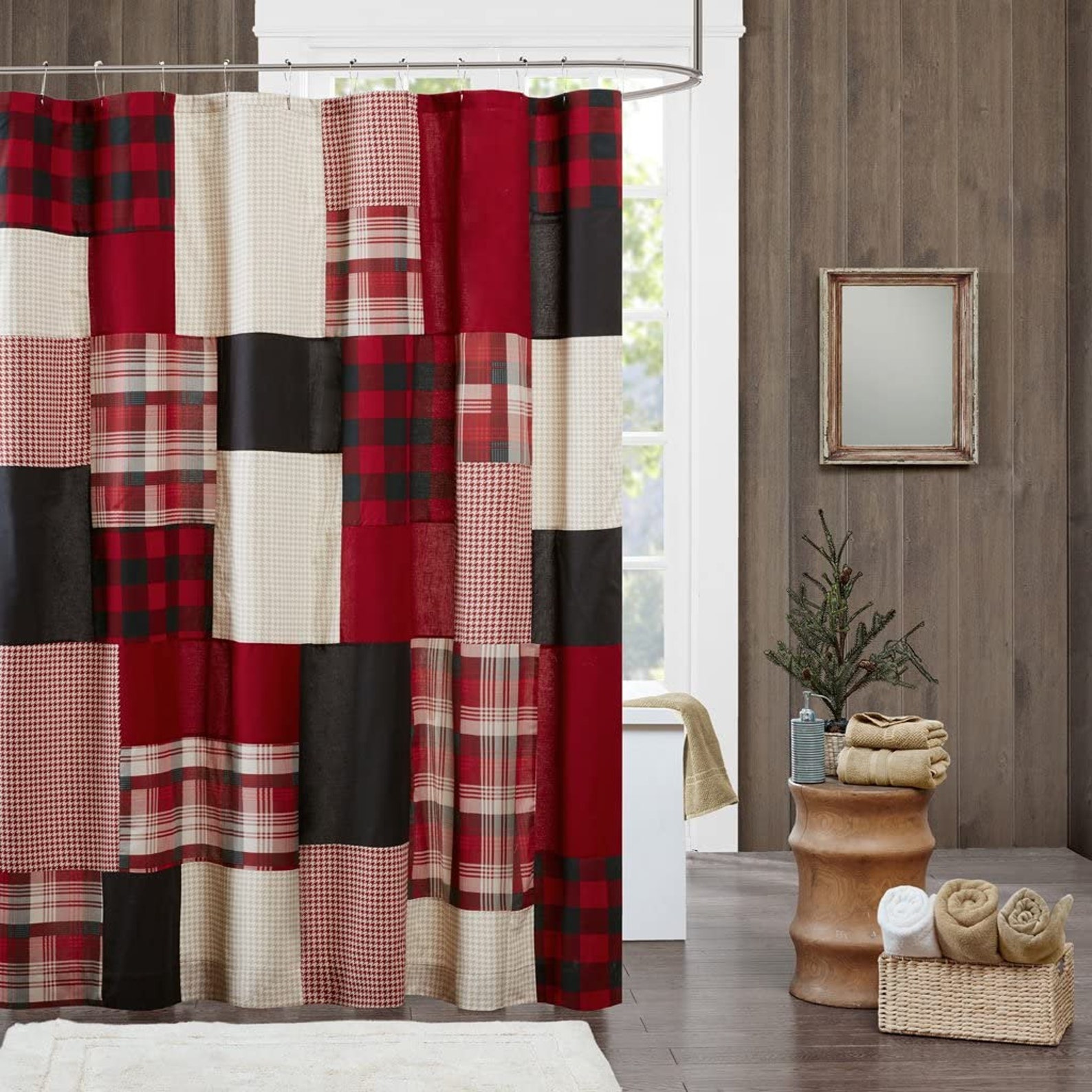 100 Cotton Shower Curtain Cabin Lodge Plaid Pieced Design Etsy