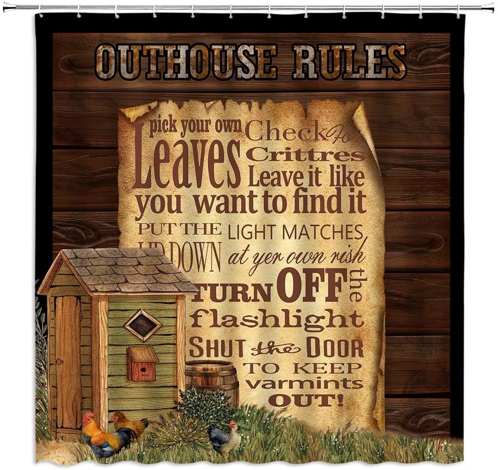 Outhouse Shower Curtain Rustic Outhouse Rules Wooden Primitive Etsy