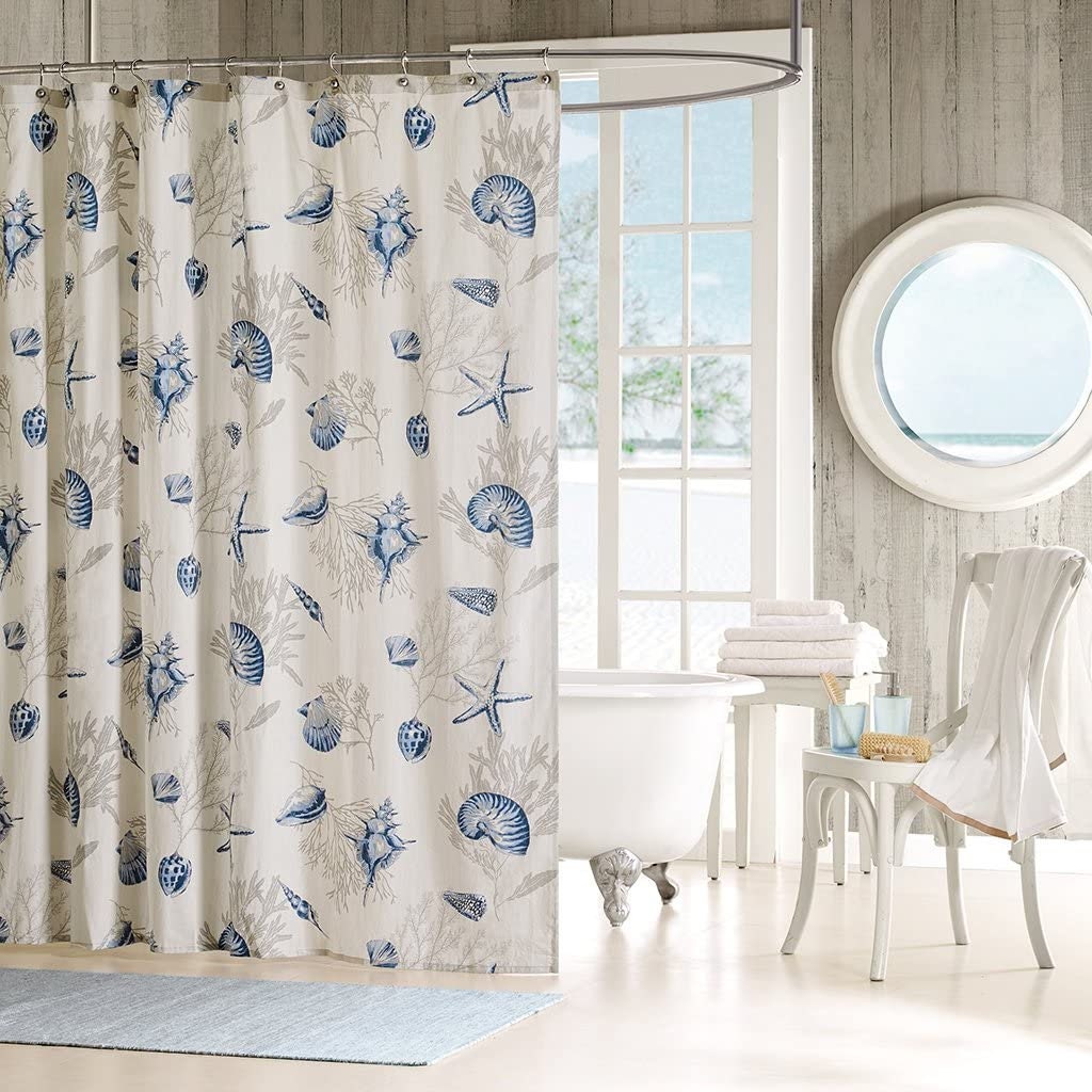 Bayside Shower Curtain Coastal Printed 100 Cotton Sateen Etsy
