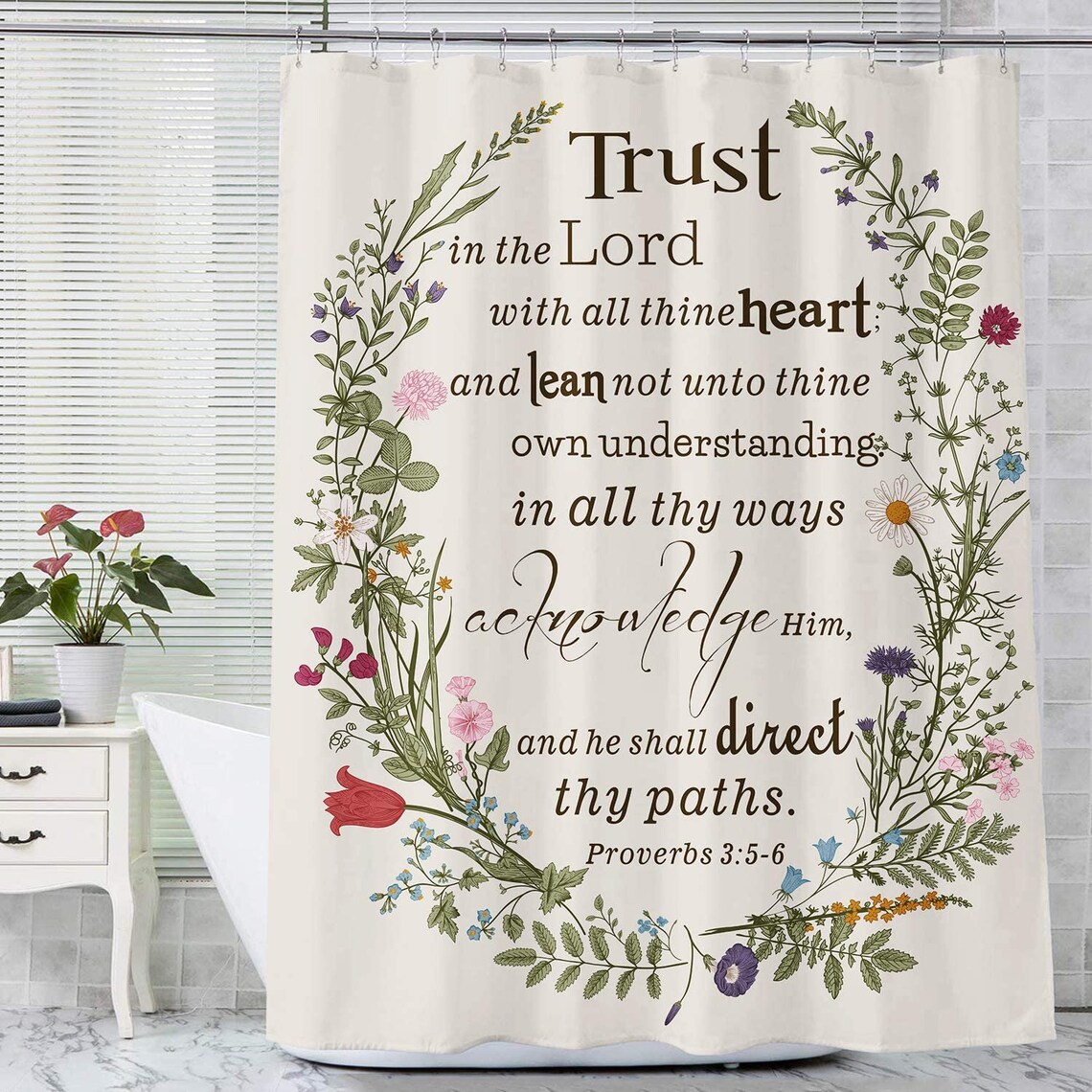 Floral Farmhouse Shower Curtain Bible Verse Scripture Quotes Etsy