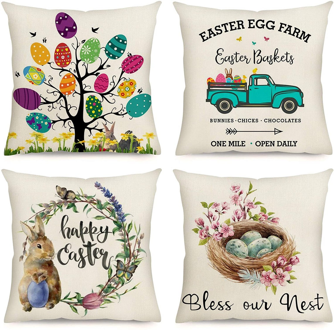 Easter Pillow Covers Set of 4 Easter Decorative Throw Pillow Etsy