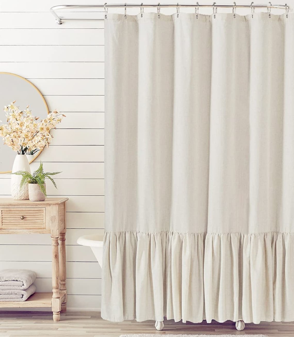 Farmhouse Shower Curtain with A Ruffle Hem Linen Blend Etsy