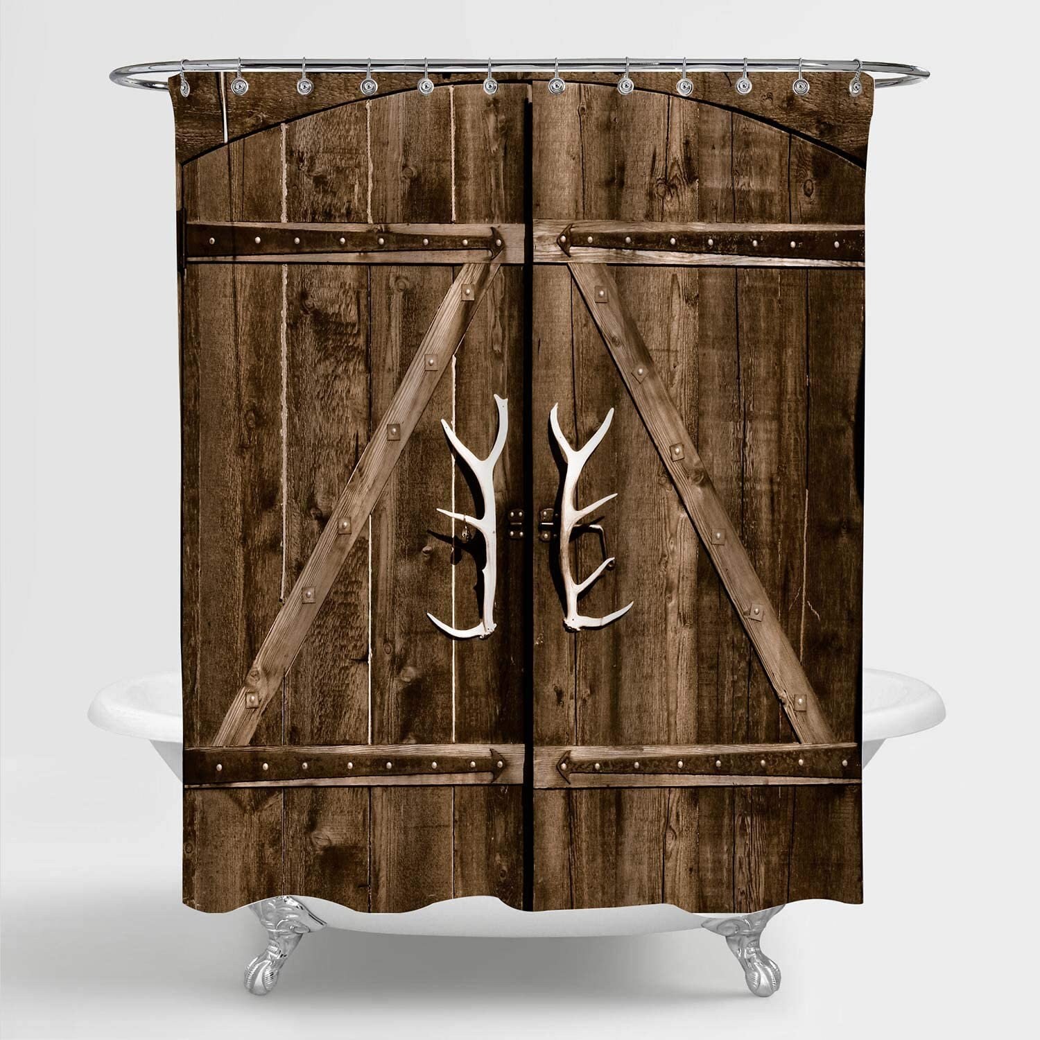 Wooden Barn Door Shower Curtain Set with Hooks Rustic Etsy