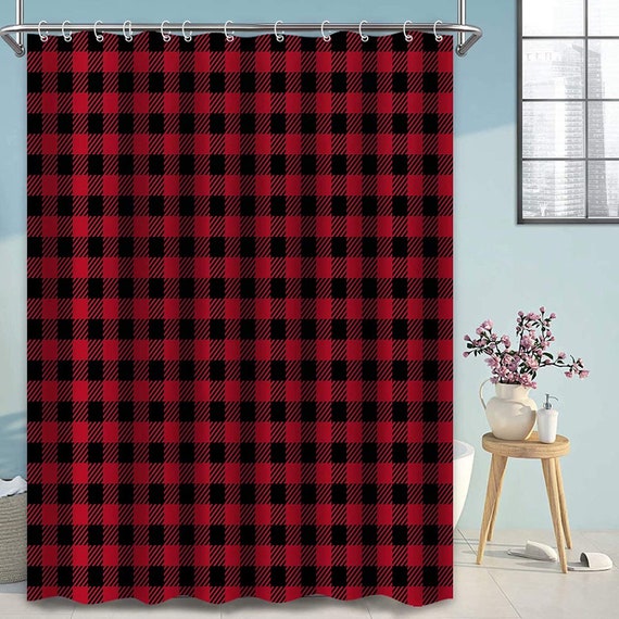 Plaid Shower Curtain Red Black Buffalo Plaid Lumberjack Etsy