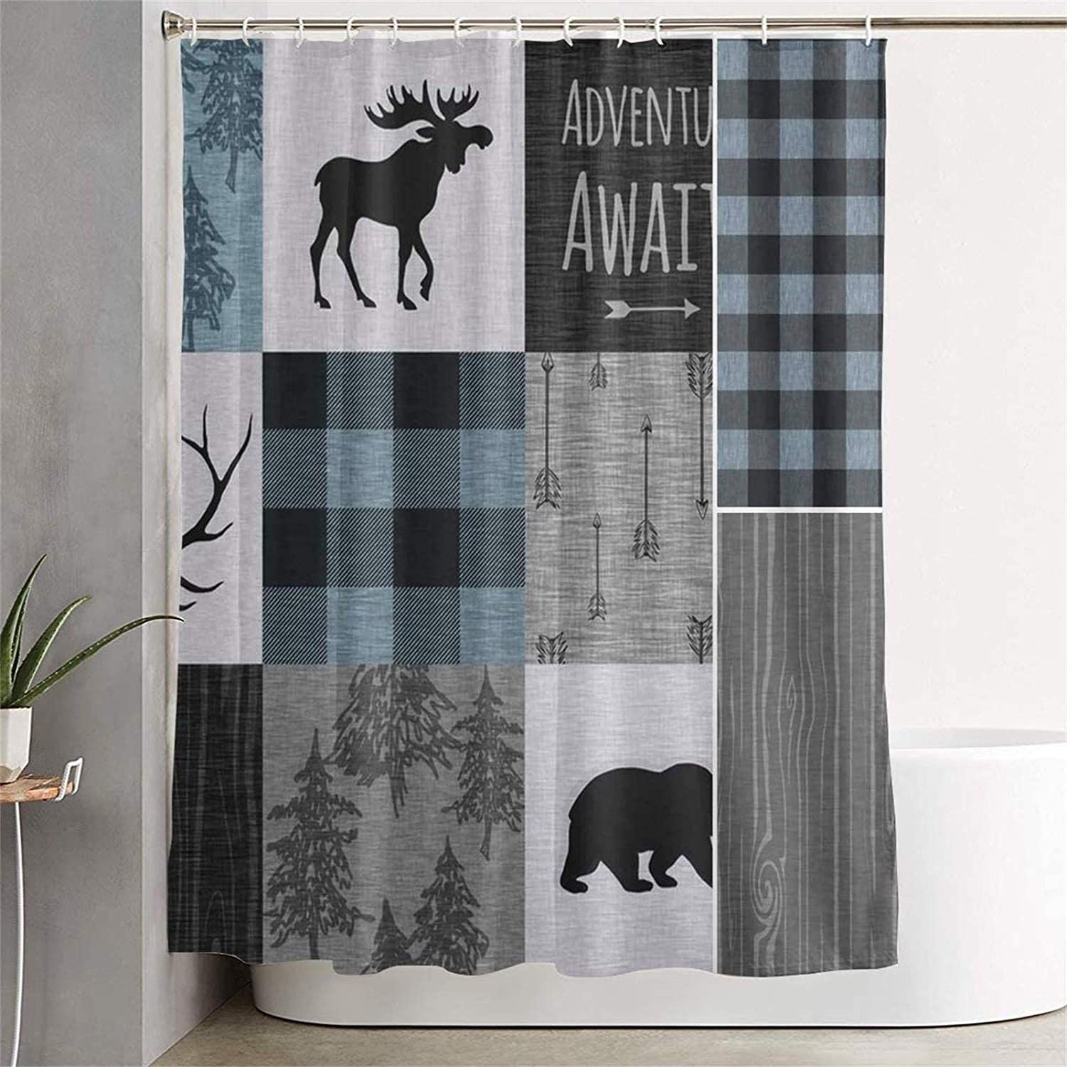 Retro Rustic Farmhouse Lodge Bear Moose Deer Shower Curtain Etsy