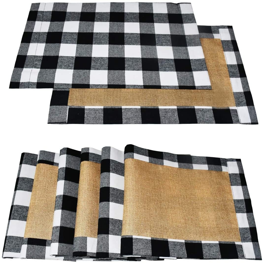 Set of 6 Christmas Placemats Buffalo Check Placemats Black/Red Etsy