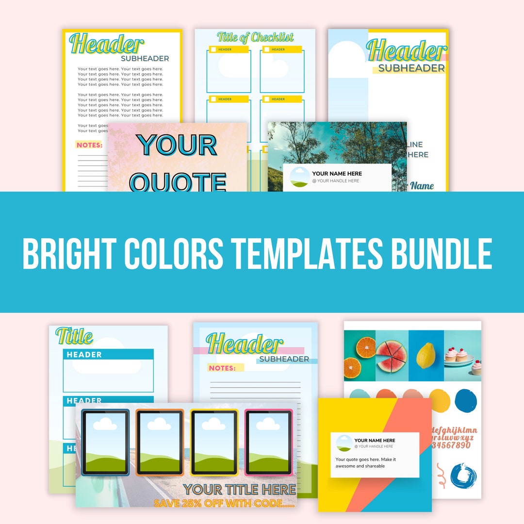 Bright Colors Canva Template Bundle - Etsy