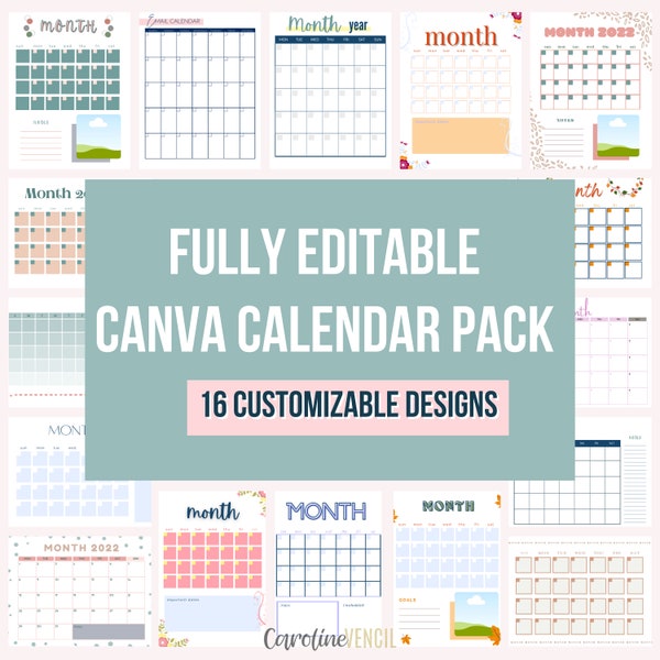 Calendar Templates Bundle | Editable Printable Calendar Bundle | Digital Editable Calendar | Blank Calendar