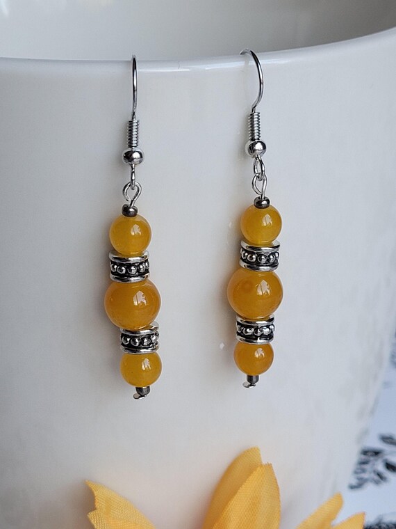 Yellow Dangle Earrings with Silver Plated Accents Etsy