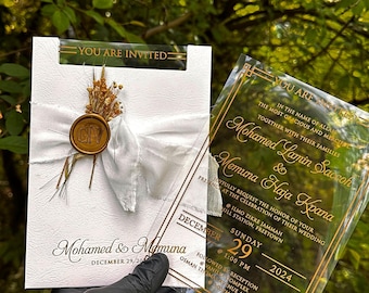 Transparent Acrylic Wedding Invitation, Gold Foil Modern Invite Suite (Custom)