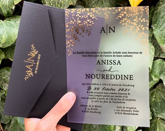Gold Foil Acrylic Wedding Invitation, Transparent Quinceañera, Sweet 16