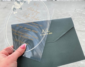 Personalized Acrylic Wedding Invitation: Clear Floral Design