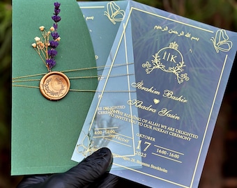 Gold Foil Acrylic Wedding Invitation, Clear Elegant Card