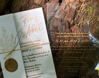 Elegant Gold Foil Acrylic Wedding Invitation, Clear Transparent Card for Quinceanera & Sweet 16 Events