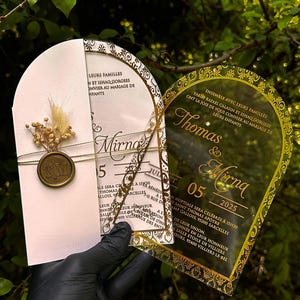 Faire-part de mariage en acrylique, Faire-parts transparents personnalisés, Faire-parts Sweet 16 et Quinceanera, Faire-parts acryliques personnalisés