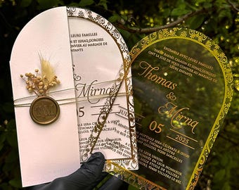 Gepersonaliseerde acryl trouwkaart – transparante huwelijksuitnodiging op plexiglas