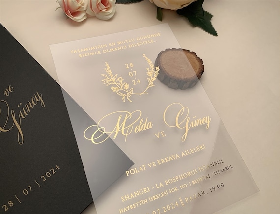 Wedding Invitation, Acrylic Invitations, Acrylic Gold Invitations,  Quinceanera Invitation, Clear Acrylic Invitation, Birthday Invitation, 