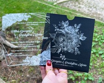Personalized Acrylic Wedding Invitation: Clear Floral Invitations