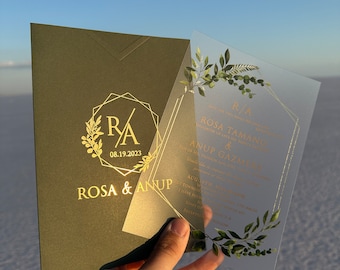 Personalized Acrylic Wedding Invitation with Floral Design