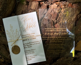 Gold Arched Acrylic Wedding Invitation with Wax Seal | Clear Plexiglass Custom Transparent Card