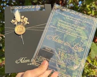 Gepersonaliseerde acrylhuwelijksuitnodiging: helder elegant ontwerp