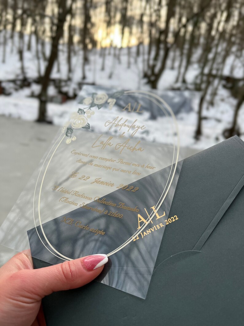 Personalized Acrylic Wedding Invitation: Clear Floral Design - Etsy