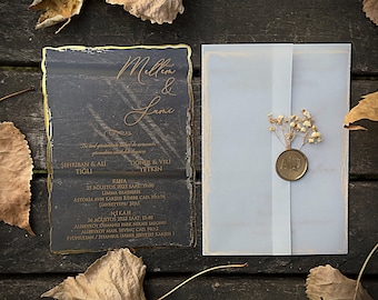 Gold Foil Acrylic Wedding Invitation, Transparent Quinceanera, Sweet 16