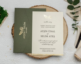 Nature Themed Wedding Invitations Elegance with Green Envelope and Inner Card, Quinceanera Invitation, Wedding Invitation