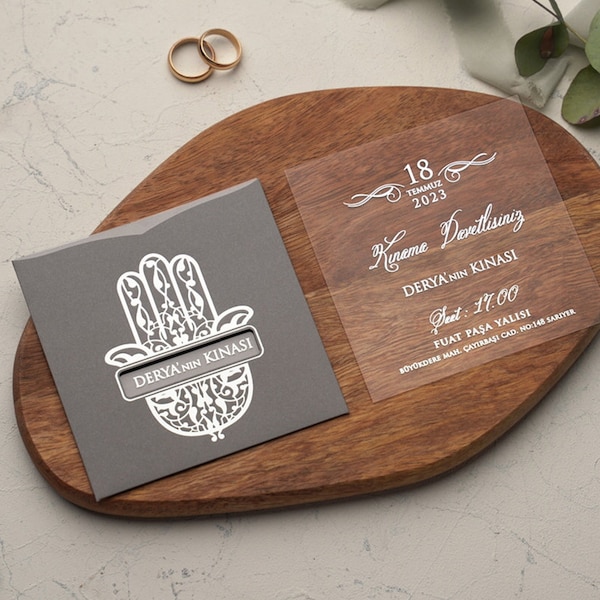 Henna Invitation, Wedding Invitation, Acrylic Invitations, White Invitations, Quinceanera Invitation, Clear Acrylic Invitation