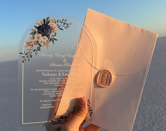 Acrylic Wedding Invitation: Personalized Clear Floral Design