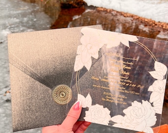 Personalized Acrylic Wedding Invitation: Floral Clear Invitations