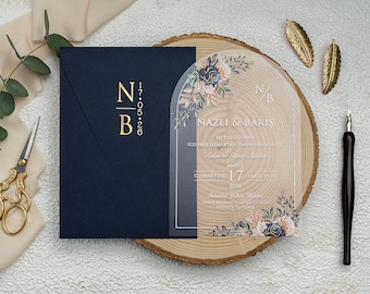 Personalisierte Acryl Hochzeitseinladung: Klare Blumeneinladungen