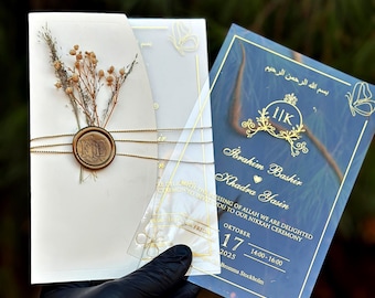 Gold Foil Acrylic Wedding Invitation, Clear Transparent Card