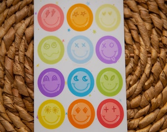 Smiley Sticker Sheet, Fun Sticker Sheet, Positive Sticker Sheet, Rainbow Smiley Face Stickers