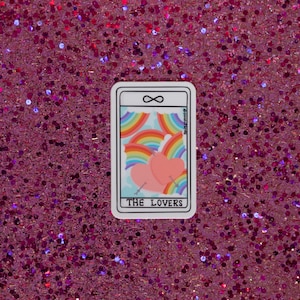 Pegatina de la carta del tarot "Los amantes del arcoíris", pegatina del amor queer, pegatina del tarot