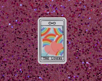 The Lovers Tarot Card Vinyl Sticker: Rainbow Queer Love