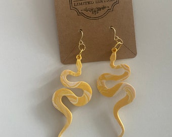 Yellow snake dangle earring polymer clay