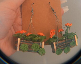 PLANT MOM flower box clay wood drop earring