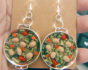 funky STIR FRY BBY silver plated novelty earrings