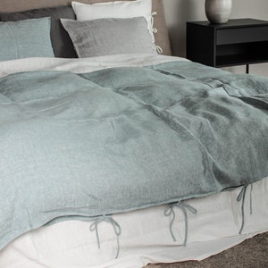 Linen duvet cover with skinny ties, European flax softened linen duvet, Custom sizes, Soft linen bedding various colors available