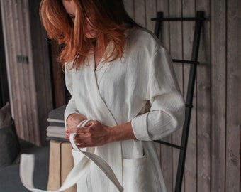 Robe for women, Linen spa robe, Sauna robe, Long Robe for women, Waffle linen robe, 2 colors available