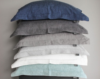 Linen pillowcase Oxford style,  Washed linen pillow cover, Handmade, Soft linen bedding in various colors